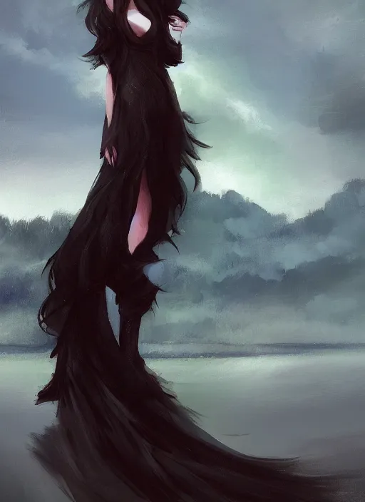 Prompt: wide angle beautiful full body portrait of a strong male anthropomorphic anthro border collie fursona in an evening gown by a lake at night, character design by charlie bowater, henry asencio, and ross tran, beautiful, glamor pose, detailed, aesthetic, trending on artstation, furaffinity