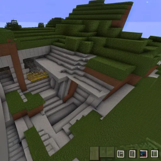 Prompt: screenshot from Minecraft of a underground cave city