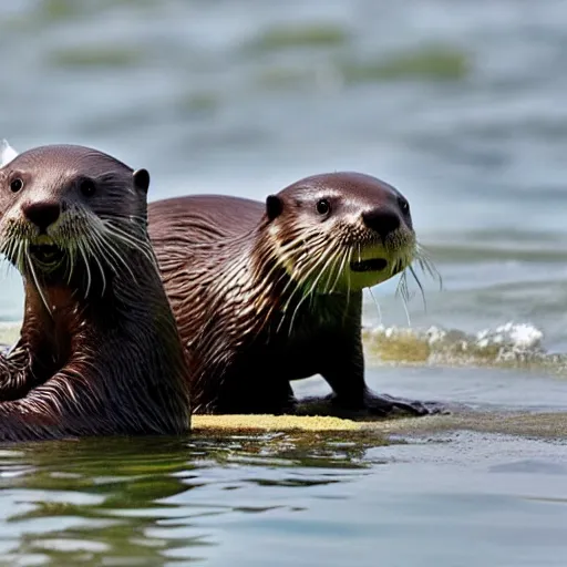 Prompt: an otter : we will crush your heads on our bellies