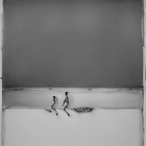 Image similar to two people is swiming in the pool. lights are reflected on swimming pool covered with snow in the abandoned remote street in the moment of snow storm . Mark rothko. Hyper detailed. Hyper realism. Gray scale themed