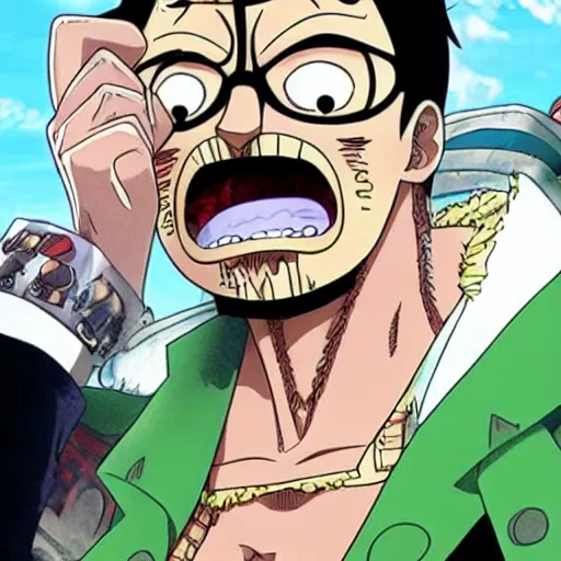 Image similar to robert downey jr as character in one piece manga,