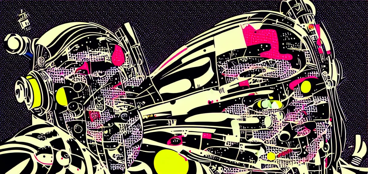 Image similar to ⚠ 👽 💉 ☠ 💢 😱 futuristic japanese cyberpunk by roy lichtenstein, by andy warhol, ben - day dots, pop art, bladerunner, pixiv contest winner, cyberpunk style, cyberpunk color scheme, mechanical, high resolution, hd, intricate detail, fine detail, 8 k