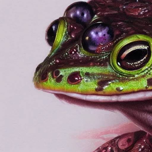 Image similar to close up portrait of a female frog princess, hyper detailed, by greg rutkowski, in the style of magic the gathering