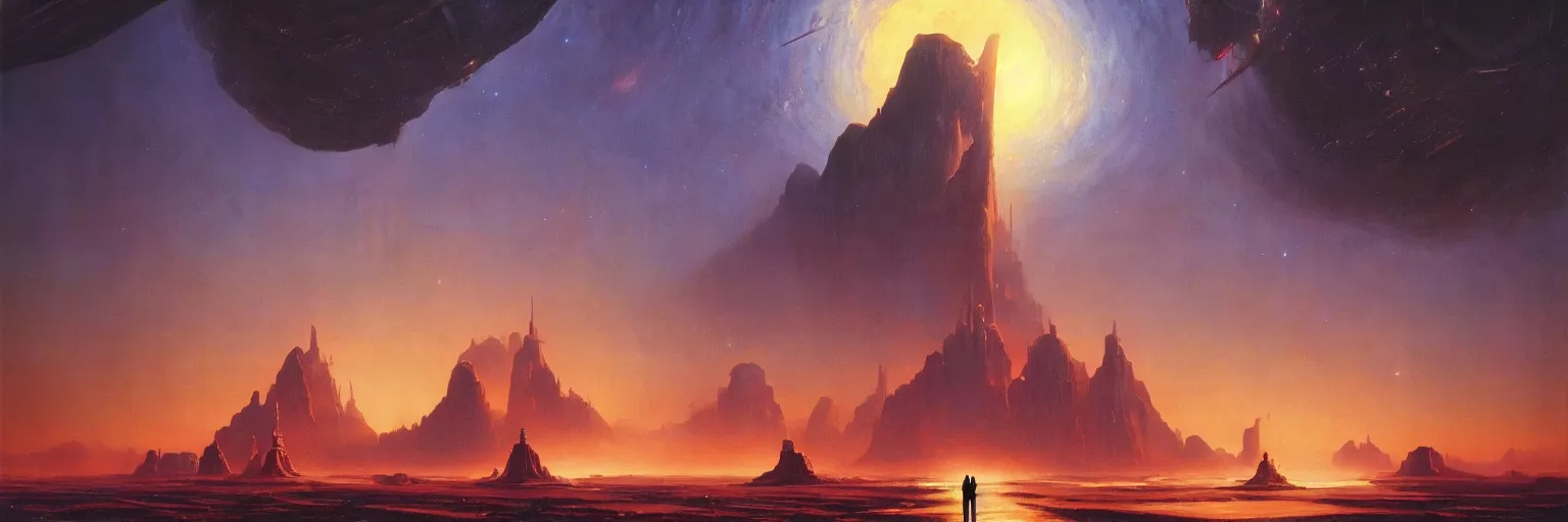 Prompt: an epic colossal portal to the metaverse, by Vincent Di Fate, by Bruce Pennington, by David A. Hardy, by Wayne Barlowe, masterpiece, oil on canvas, trending on artstation, featured on pixiv, cinematic composition, dramatic scene, beautiful lighting, sharp, high details, no frames, 8K