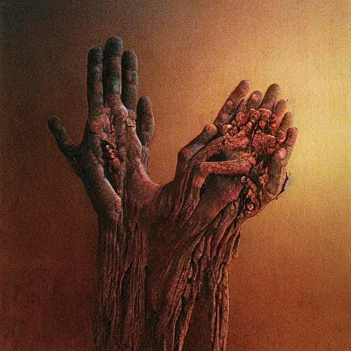 Image similar to rotted hand made by Zdzislaw Beksinski