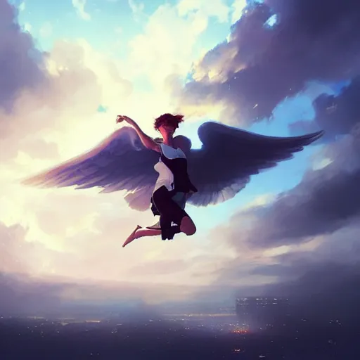 Image similar to milano bird flying. clouds. summer.. 4 k, concept art, by wlop, ilya kuvshinov, artgerm, krenz cushart, greg rutkowski, pixiv. cinematic dramatic atmosphere, sharp focus, volumetric lighting, cinematic lighting, studio quality