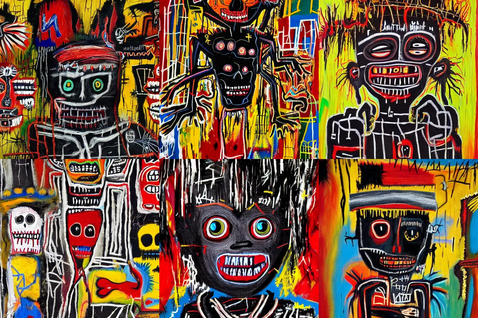 Image similar to extremely highly detailed scary evil terrifying haitian black voodoo dolls paintings by Jean-Michel Basquiat, 8k, , high textures, hyper sharp, insanely detailed and intricate, super detailed, 4k HDR high quality