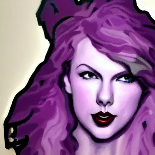 Image similar to Taylor Swift made of purple paint