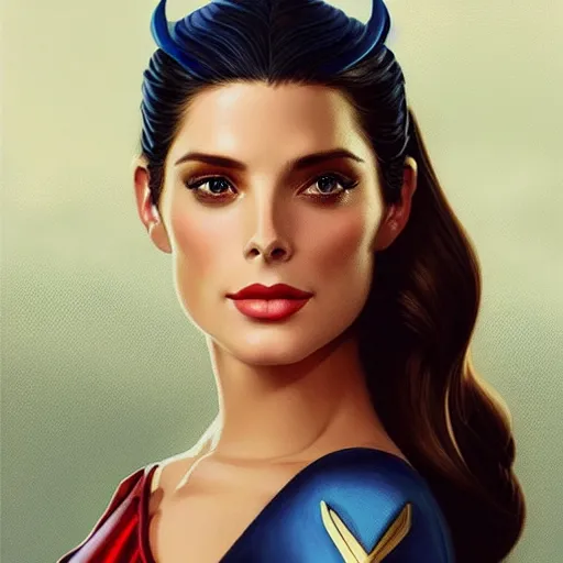 Prompt: Ashley Greene's face combined with Grace Kelly's face with short dark blue hair as She-Ra, western, D&D, fantasy, intricate, elegant, highly detailed, digital painting, artstation, concept art, matte, sharp focus, illustration, art by Artgerm and Greg Rutkowski and Alphonse Mucha