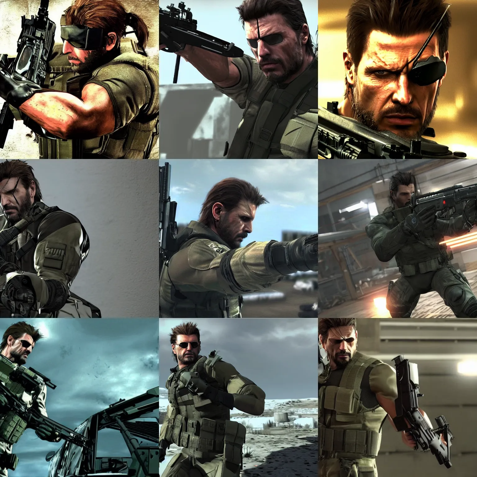 Prompt: 4 armed man holding gun each hand, cinematic ultra realistic. cinematic ultra detailed. metal gear solid in style of frank grillo