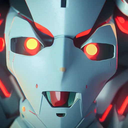 Image similar to neon Genesis evangelion 01 mech concept art close up shot face, 3d art, vfx, octane render, unreal engine, blender