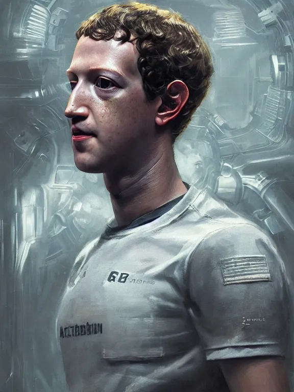 Prompt: portrait of a mark zuckerberg as an android from alien isolation, art by ryo shiotani and greg rutkowski, intricate, beautiful, cute, cinematic lighting, vintage art by serge ivanoff, high resolution, very detailed