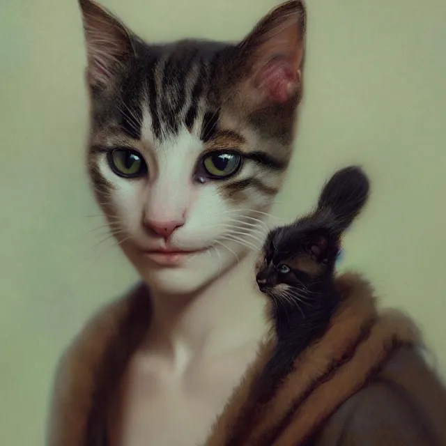 Prompt: portrait of a kitten, highly detailed, unreal engine 5, professional portrait photography, candid photography, by greg rutkowski and alphonse mucha and loish and wlop
