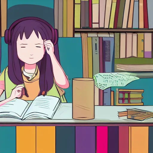 Prompt: lofi girl from lofi beats to study and relax to