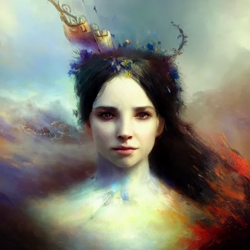 Prompt: dreams of the fae; three-quarters portrait; heterochromia; oil paints; 8k, surrealism, abstract imagery by Ivan Aivazovsky; by Aleksi Briclot; by Marc Simonetti