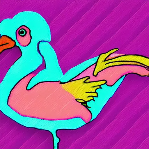 Prompt: chicken swimming with a pink flamingo floatie around it digital art