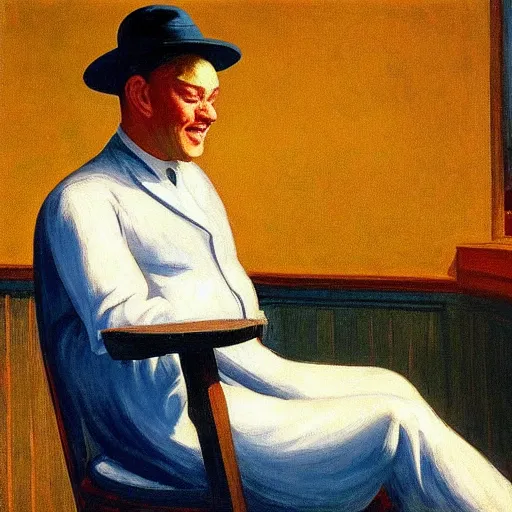 Prompt: “ here ’ s a man with a smile like god ’ s shoeshine by edward hopper and gogh ”