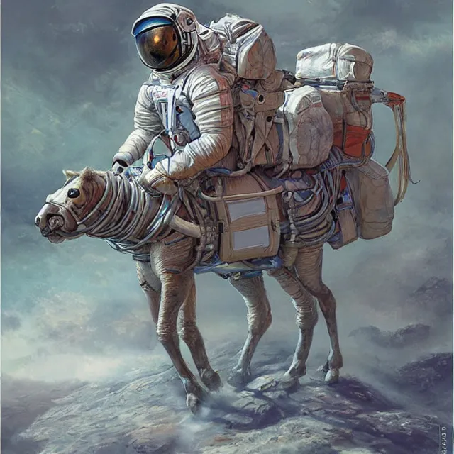 Prompt: astronaut crawling with horse instead of backpack, industrial sci - fi, by mandy jurgens, ernst haeckel, james jean