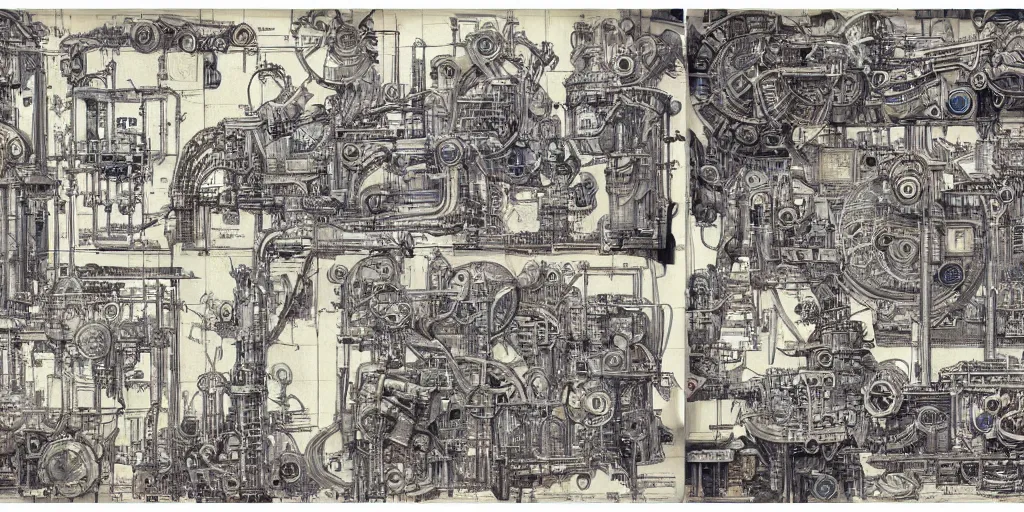 Image similar to a full page concept designs of a metropolis 1950s robotic device, steampunk blueprint, intricate details, ink on paper, scientific, Highly detailed labeled, poster, peter mohrbacher 8k