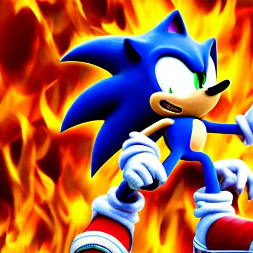 prompthunt: Sonic the hedgehog with a flamethrower, award winning