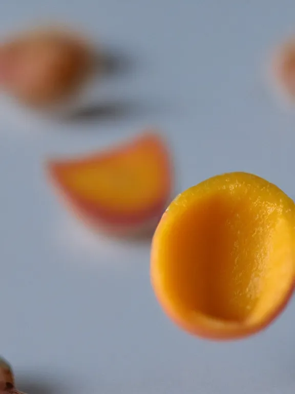 Prompt: miniature diorama of yogurt mango pieces macro