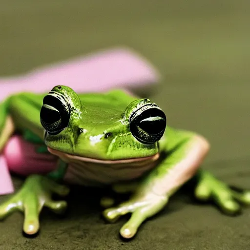 Prompt: puppy dog eyes on a frog