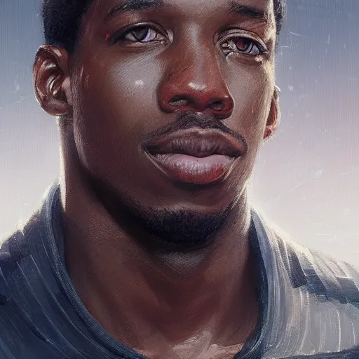 Image similar to “Portrait of Michael Bakari Jordan by Greg Rutkowski, young, manly, attractive, strong, older brother vibes, highly detailed portrait, scifi, digital painting, artstation, concept art, smooth, sharp foccus ilustration, Artstation HQ”