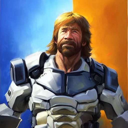 Image similar to greg manchess portrait painting of chuck norris as overwatch character, medium shot, asymmetrical, profile picture, organic painting, sunny day, matte painting, bold shapes, hard edges, street art, trending on artstation, by huang guangjian and gil elvgren and sachin teng