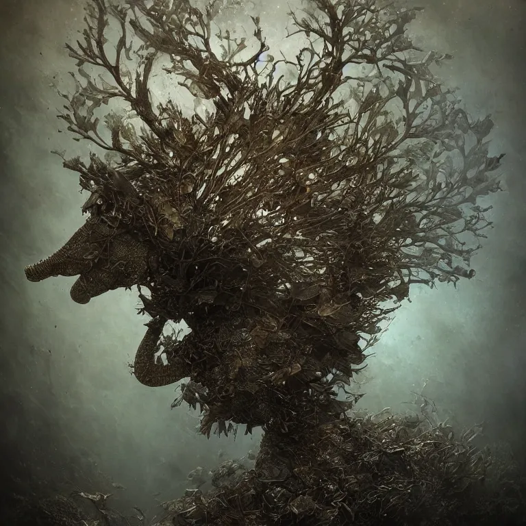 Prompt: dusty, underwater,!! bokeh, old tintype, realistic armoured tree made of leaves, dramatic light, dystopian environment, intricate, seahorse, elegant, highly detailed, headdress, artstation, sharp focus, artgerm, tomasz alen kopera, peter mohrbacher, donato giancola, boris vallejo, frank frazetta