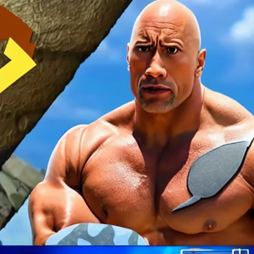 Prompt: dwayne the rock johnson as pokemon go pokemon screenshot from pokemon go