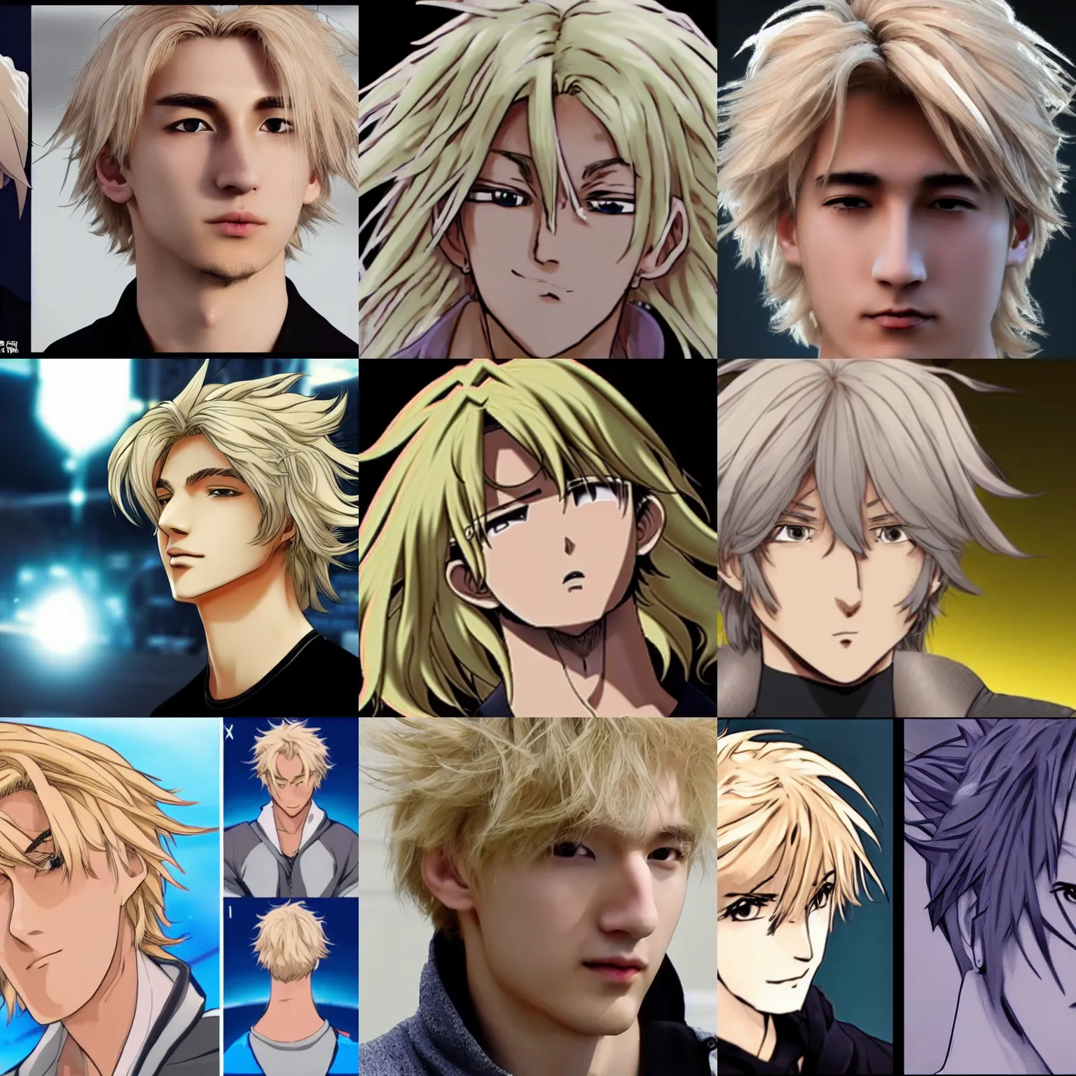 Prompt: xqc as an anime character, wavy blonde hair, close - up shot, soft back light