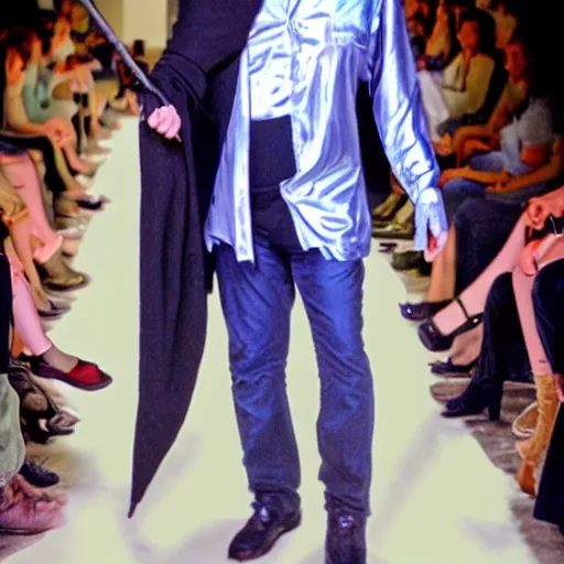 Image similar to Michael Myers walks the runway at a fashion show