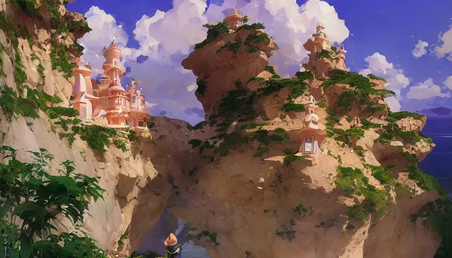 Prompt: MAGIC WIERD Royal CRYSTAL castle built OVER CLIFF, hyperdetailed, artstation, cgsociety,by studio ghibli painting,by Joaquin Sorolla rhads Leyendecker, by Ohara Koson and Thomas, 8k