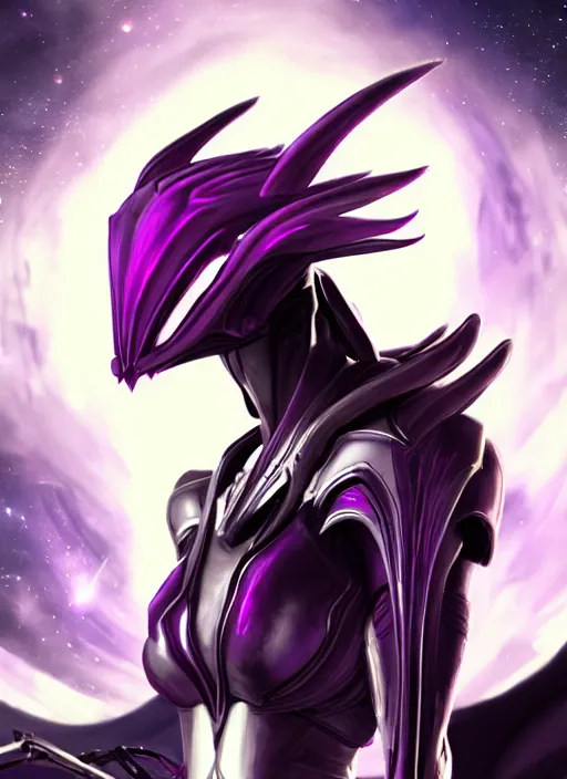 Image similar to cinematic front shot, galactic sized proportional stunning beautiful hot elegant female warframe goddess, detailed sleek cyborg female dragon head, metal ears, sleek purple eyes, sleek silver armor, smooth fuschia skin, in space, holding a planet, epic proportions, epic size, epic scale, furry art, dragon art, giantess art, warframe fanart, furaffinity, deviantart