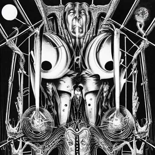 Image similar to post - punk new age album cover, psychedelic, black white pink, magic, giger h. r.