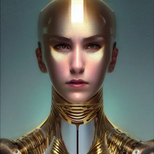 Image similar to headshot of humanoid robot from ex machina, intricate, headshot, highly detailed, digital painting, artstation, concept art, sharp focus, cinematic lighting, illustration, art by artgerm and greg rutkowski, alphonse mucha, cgsociety