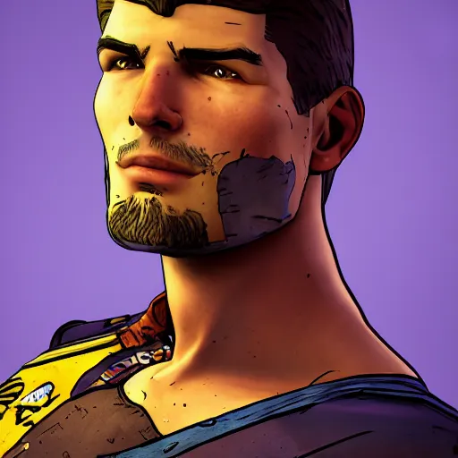 Prompt: max verstappen portrait, borderlands, tales from the borderlands, the wolf among us, comic, cinematic lighting, studio quality, 8 k