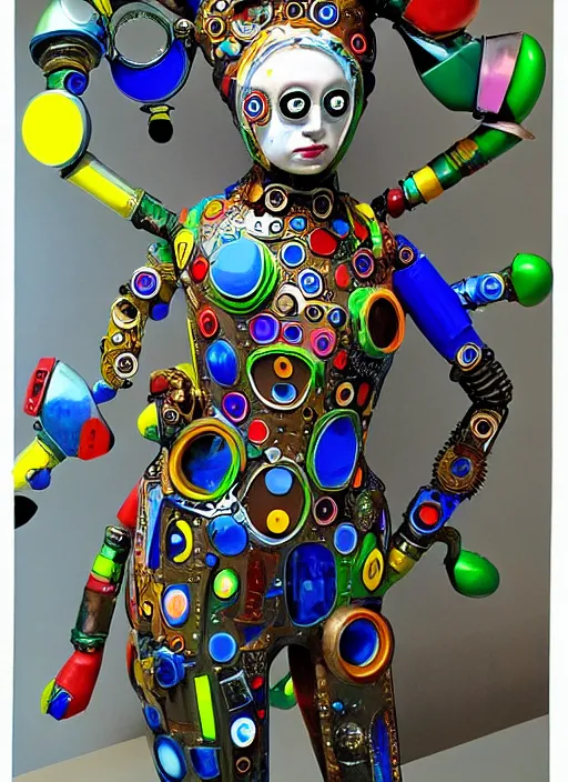 Prompt: image of beautyful female android steampunk by niki de saint phalle,