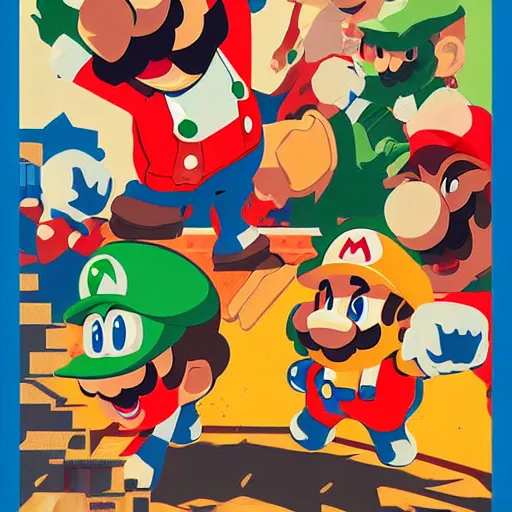 Image similar to Super Mario Bros painting by Sachin Teng, asymmetrical, Organic Painting , Hard Light and long shadows, Matte Painting, geometric shapes, hard edges, graffiti, street art:2 by Sachin Teng:4