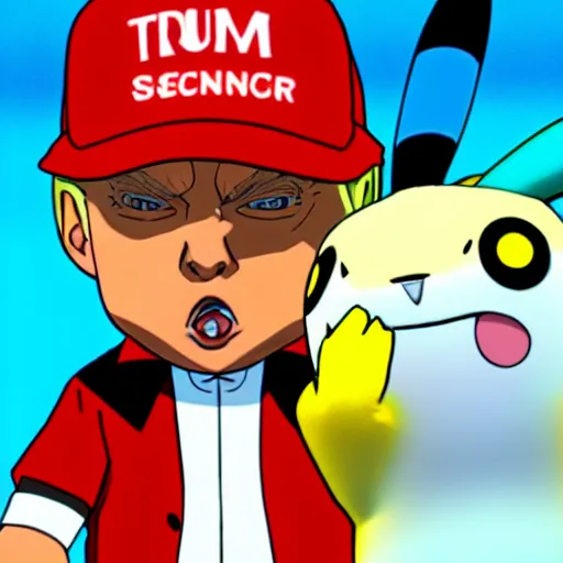 Prompt: donald trump as a pokemon trainer with a pikachu, 4k