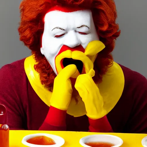 Image similar to ronald mcdonald puking vomiting