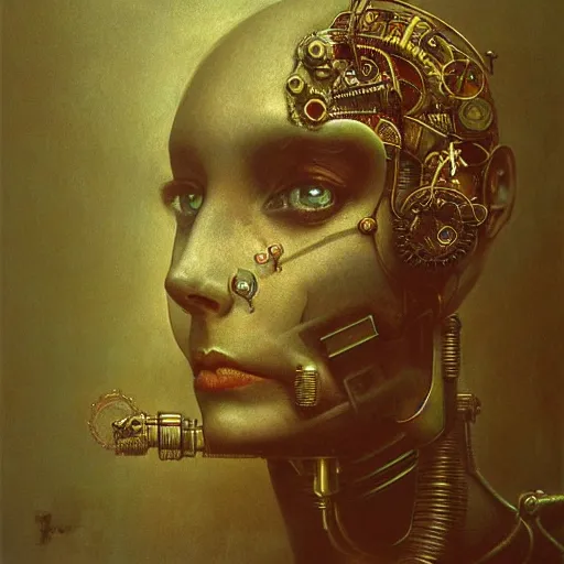 Image similar to steampunk portrait of cyborg queen victoria by beksinski