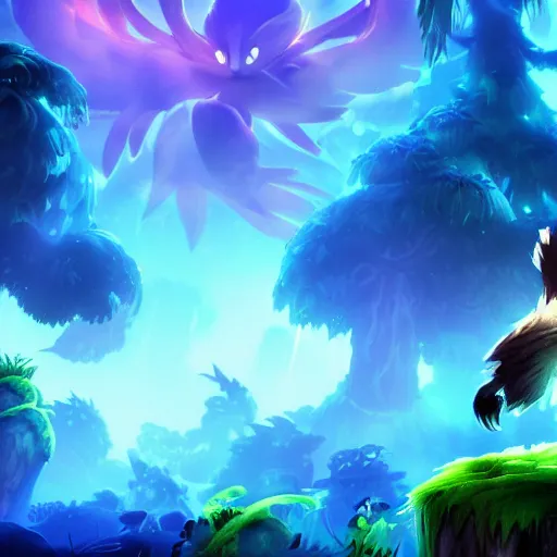 Image similar to Epic background in the style of Ori and the Blind Forest