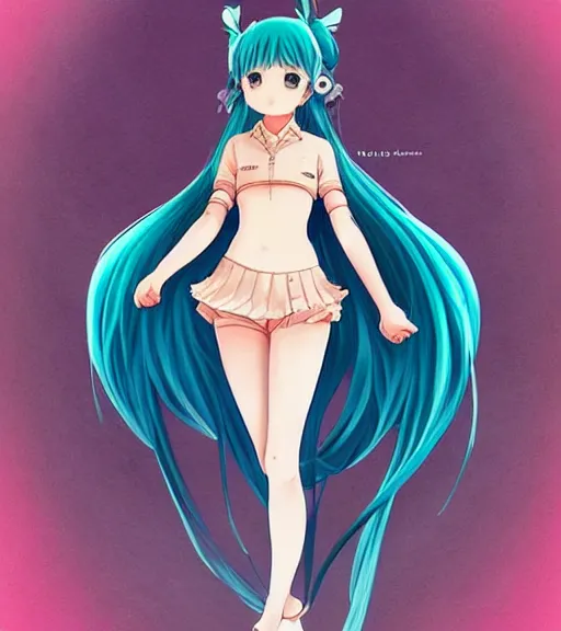 Prompt: Anime art of beautiful Hatsune miku with beautiful legs by artgerm, rossdraws, magali villeneuve, Gil Elvgren, Alberto Vargas, Earl Moran, Art Frahm, Enoch Bolles, symmetrical shoulders, very detailed anime face by ilya kuvshinov, blue eyes, tiny cute nose, forest on the background