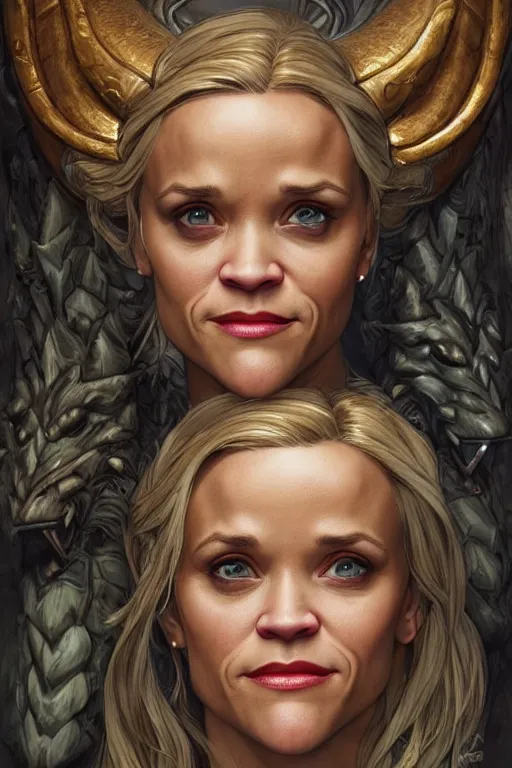 Prompt: A fantasy comic book style portrait painting of, hybrid of Reese Witherspoon, Rachel McAdams, as an Atlantean, Reptilian Warrior, Mystical Valkyrie, Armor, Sword, Spear, Sheild, François Boucher, Oil Painting, unreal 5, DAZ, hype realistic, octane render, Regal, Refined, Coherent, Detailed Digital Art, RPG portrait, William-Adolphe Bouguereau, Michael Cheval, Walt Disney (1937), Steampunk, golden dappled lighting, dynamic lighting, Highly Detailed, Cinematic Lighting, Unreal Engine, 8k, HD