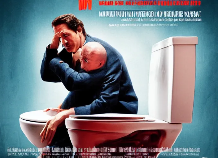 Image similar to a movie poster of a man and a toilet