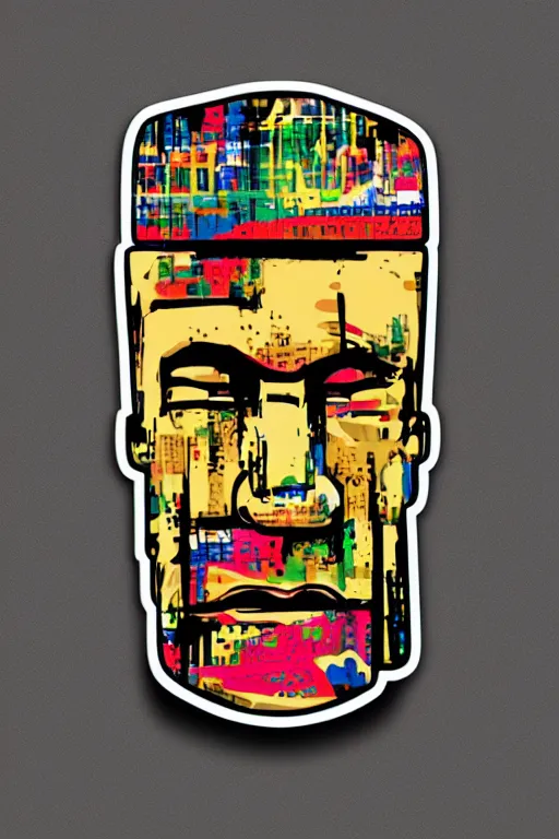 Image similar to sticker art, cronobreaker moai statue popart slap face caricature comic book illustration cartoon graffity street digital