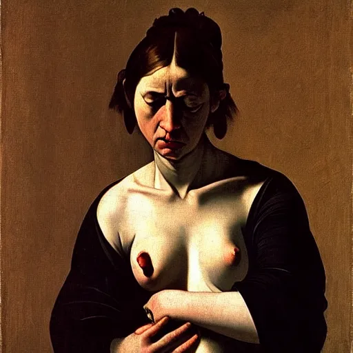 Image similar to woman on her periods by caravaggio