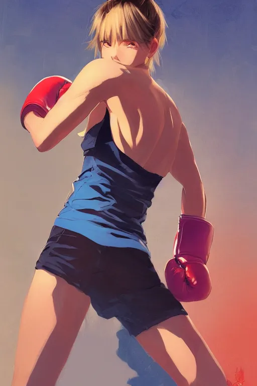 Prompt: a girl in a boxing stance with boxing gloves on, full shot, fine - face, realistic shaded perfect body, fine details. night setting. very anime style. realistic shaded lighting poster by ilya kuvshinov katsuhiro, magali villeneuve, artgerm, jeremy lipkin and michael garmash, rob rey and kentaro miura style, trending on art station