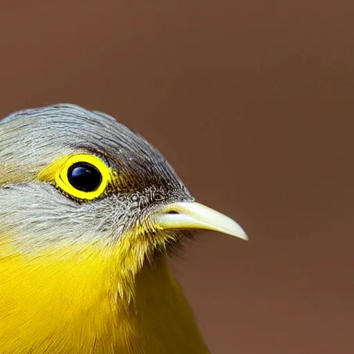 Image similar to small yellow bird, hyperrealistic, closeup, depth of field